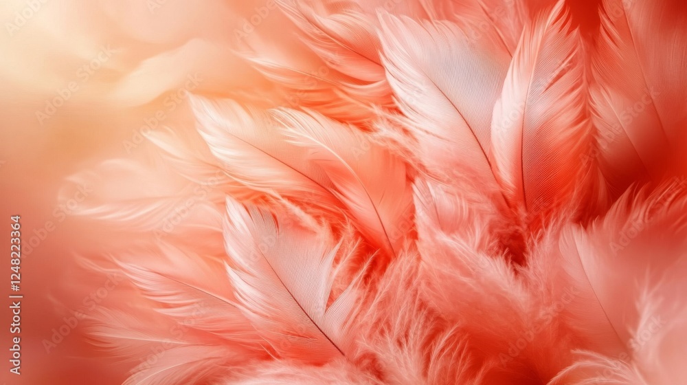 Soft feathers background with peach fuzz and pink colors for elegant decor Soft feathers background with peach fuzz and pink colors for elegant decor