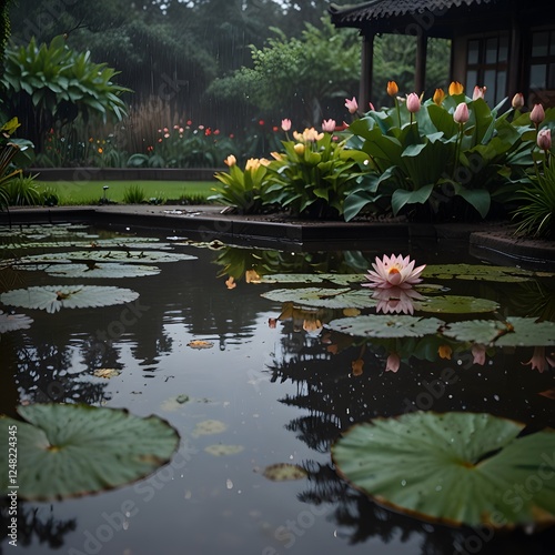 pond with flowers