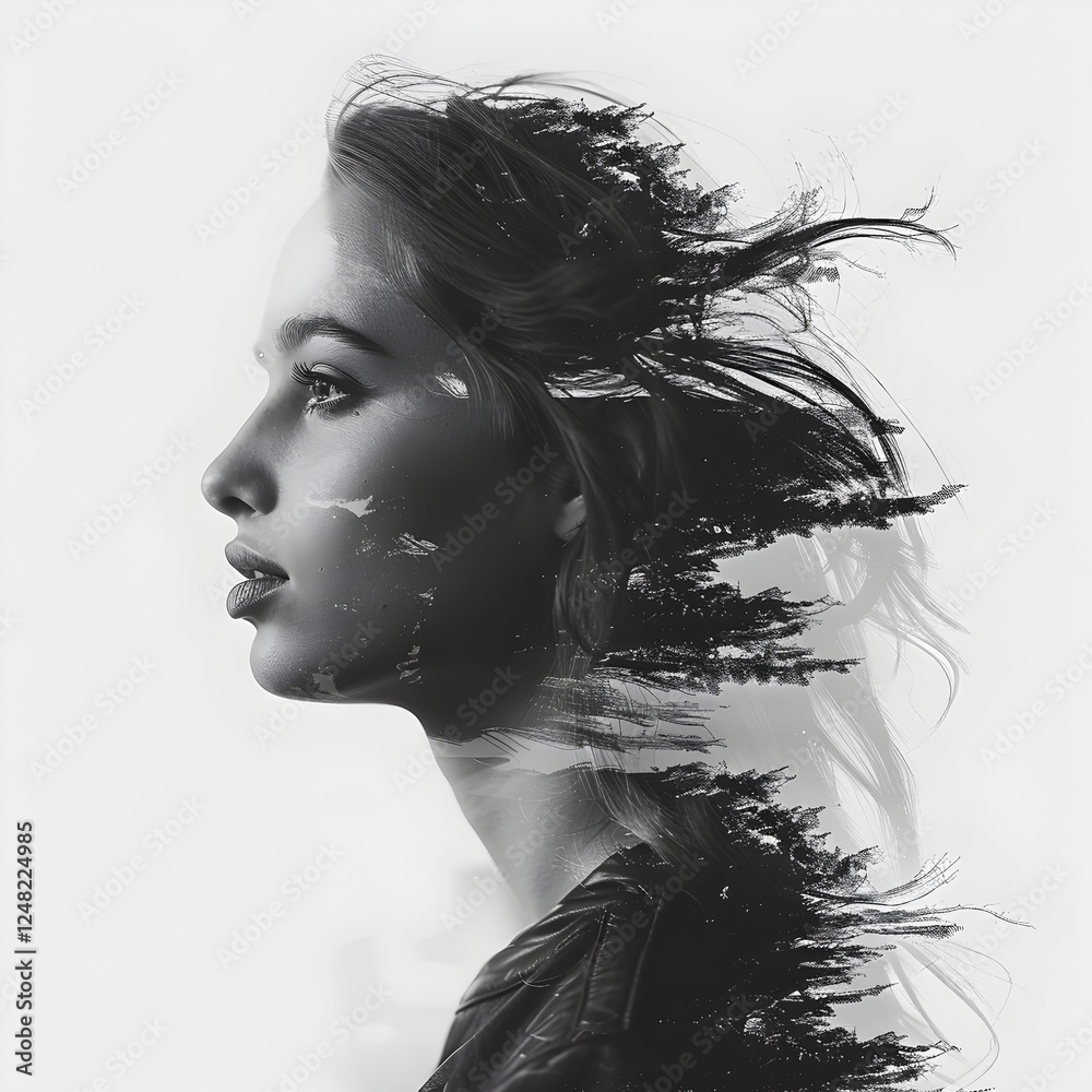 Fototapeta premium A woman's face is blurred and distorted