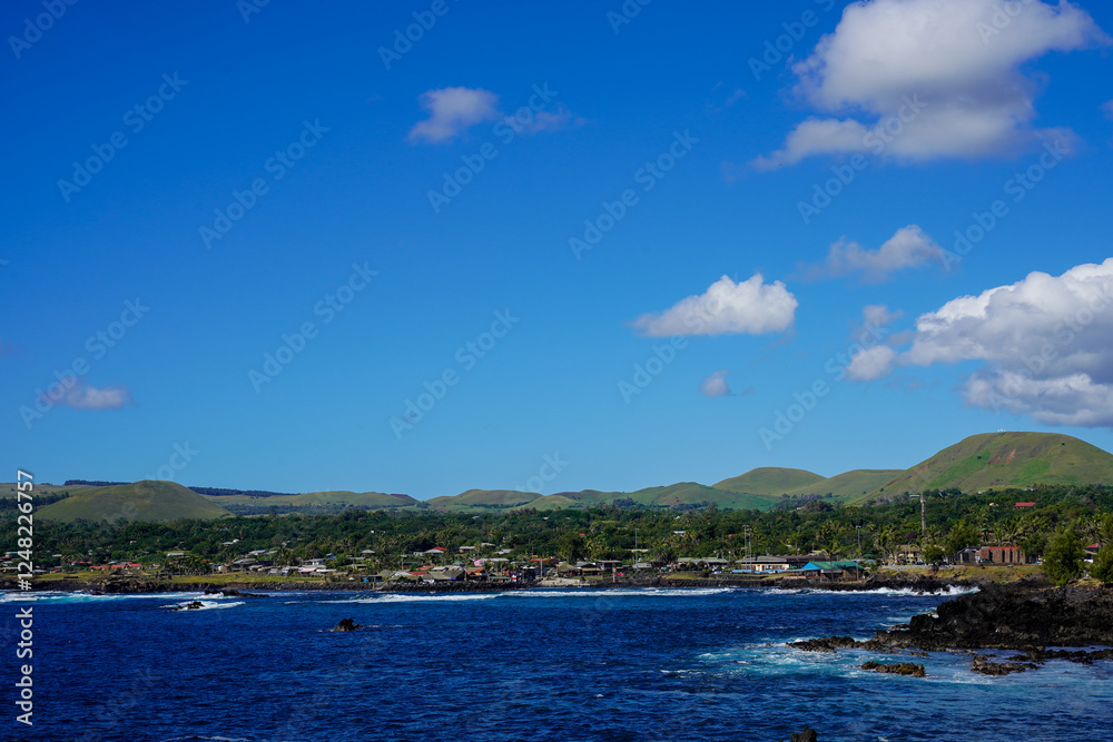 Naklejka premium View of Hanga Roa, Rapa Nui, Easter Island, Chile