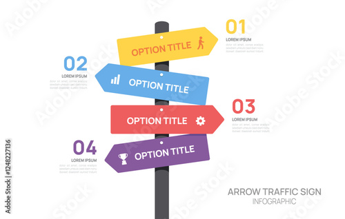 Infographics arrow traffic sign timeline business steps to success template. vector illustration.