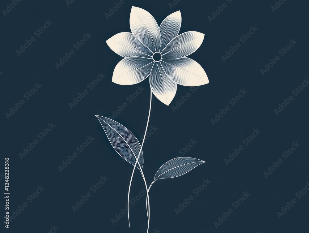 A monochromatic design of a single stem flower with clean, geometric petals in a flat graphic style. A monochromatic design of a single stem flower with clean, geometric petals in a flat graphic style.