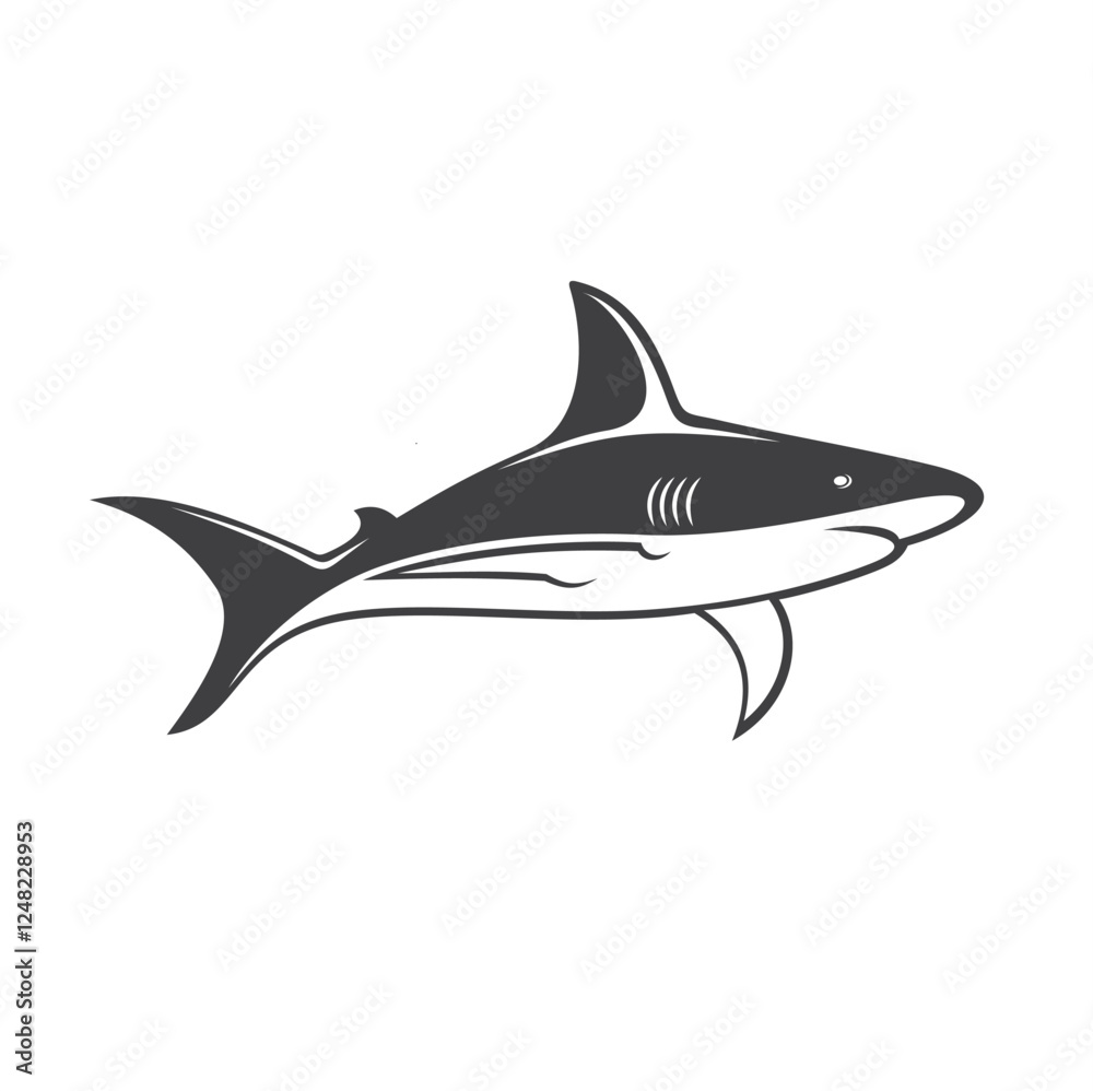 Obraz premium illustration of shark, ferocious sea fish, vector art.