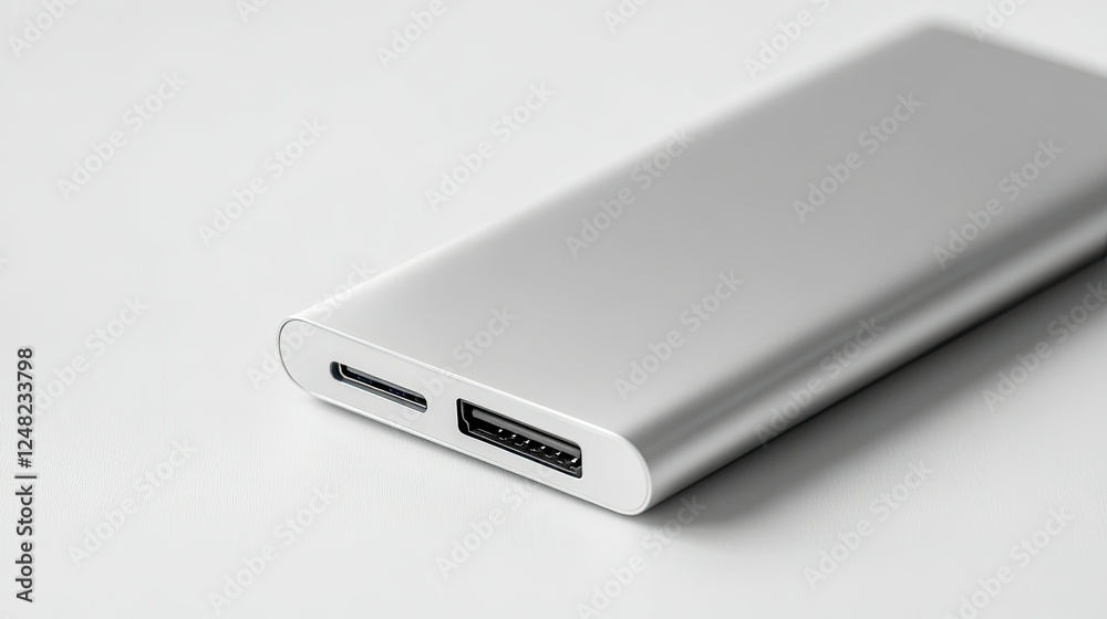 Modern Silver Portable Charging Device with USB-C and USB Ports Modern Silver Portable Charging Device with USB-C and USB Ports