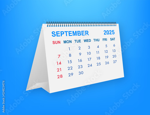 September 2025 calendar page on blue background is showing days and dates