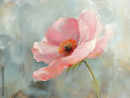 A delicately painted single bloom in an impressionist style, using soft brushstrokes and pastel colors.
