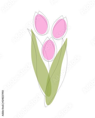 Tulip bouquet, stylized illustration of pink tulips for holiday design, wedding, valentines day, mothers day.