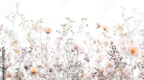 Fototapeta Naklejka Na Ścianę i Meble -  Beautiful seamless floral water color pattern Set, watercolor wild flowers, leaves and grass,Collection botanic garden elements, isolated illustration in rustic or vintage style,copy space.