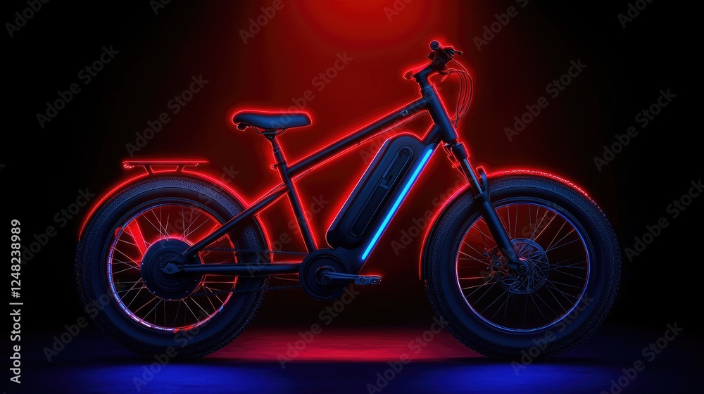 Fototapeta premium Electric bike showcase urban studio product photography neon lighting side view modern technology inspiration