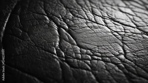 Luxurious Close-Up of Black Leather Texture: Rich, Detailed Surface