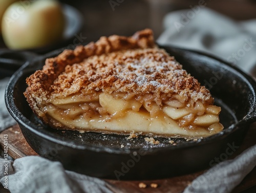 Wallpaper Mural Homemade Apple Pie with Crumb Topping in Cast Iron Skillet on Rustic Wooden Table with Green Apples in Background Torontodigital.ca
