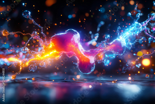 Abstract Visualization of Dopamine Navigating Neural Circuits, Energy, Light, and Mood Impact on Motivation in a Stunning Artistic Representation