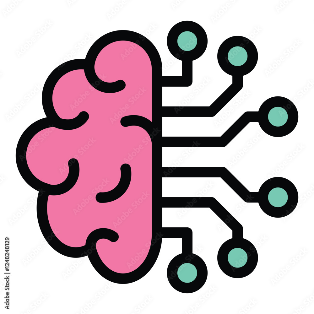 Artificial Intelligence Icon Smart Technology in Flat Line Color Style Artificial Intelligence Icon Smart Technology in Flat Line Color Style