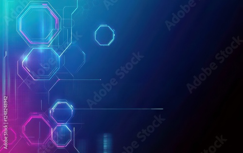 Abstract futuristic background with hexagonal shapes, glowing lines, and vibrant colors suitable for technology, design, and digital art projects