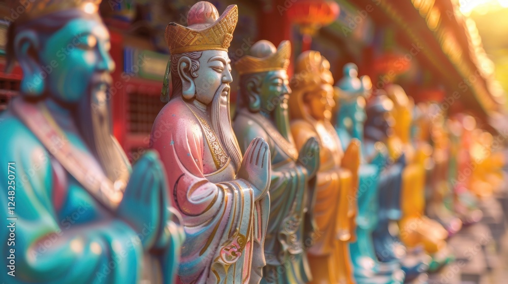 Colorful Statues of Deities in a Temple