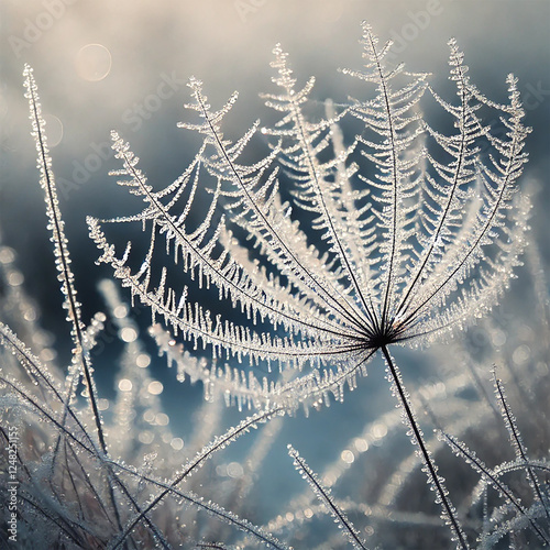 AI image - Winter scene, dewdrops on plants, cold, winter, winter chill