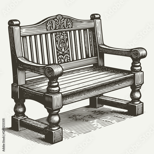 Illustration of Wooden Bench