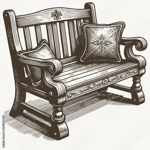 Illustration of Wooden Bench