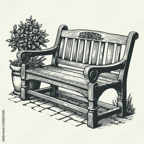 Illustration of Wooden Bench