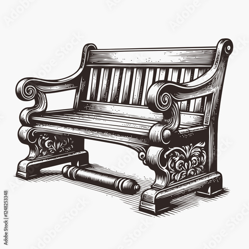 Illustration of Wooden Bench