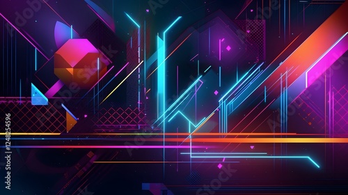 Vibrant neon abstract lines, dynamic color blend with glowing shapes, modern digital art perfect for tech-themed projects.