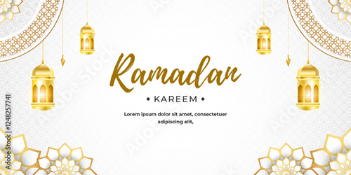 Ramadan kareem horizontal background with golden ornaments template