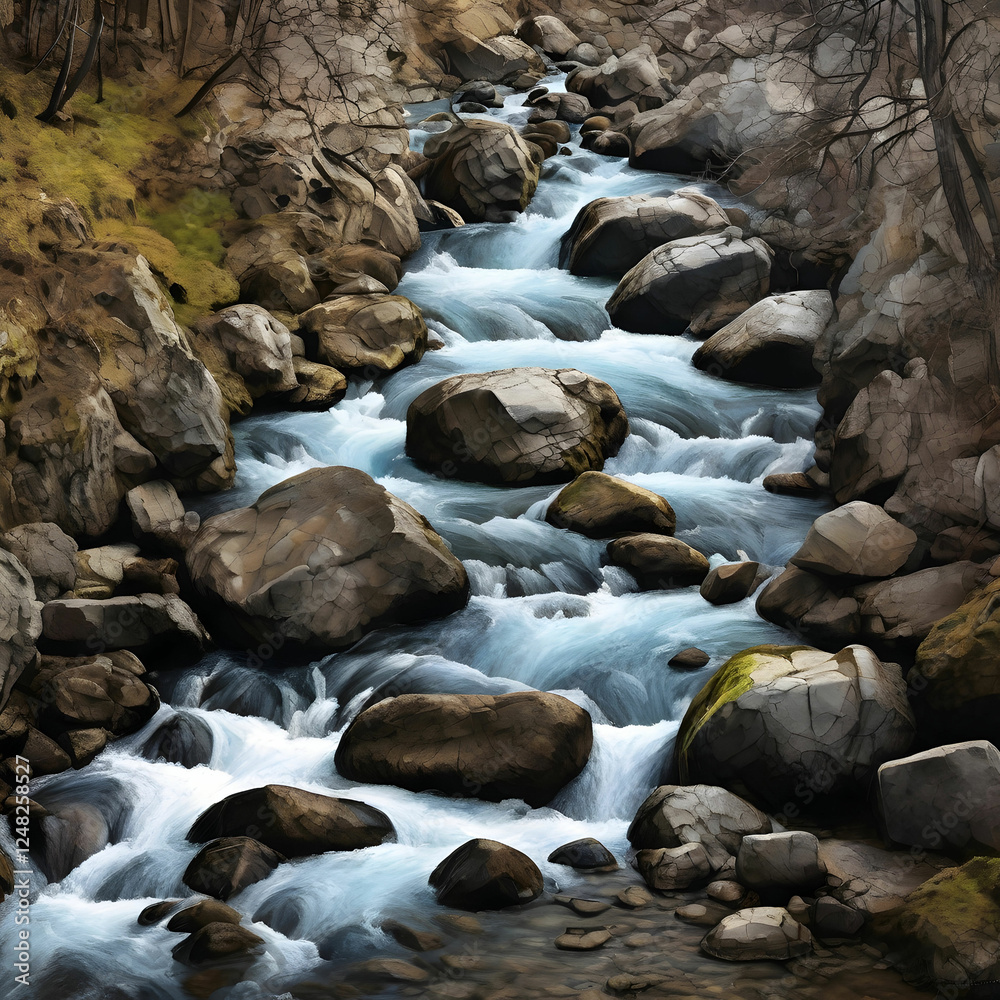 Close-Up: River Stream Flowing Over Stones Close-Up: River Stream Flowing Over Stones