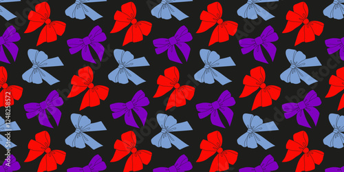 A Colorful Bow Pattern Design on a Black Background That is Visually Striking and Artistic