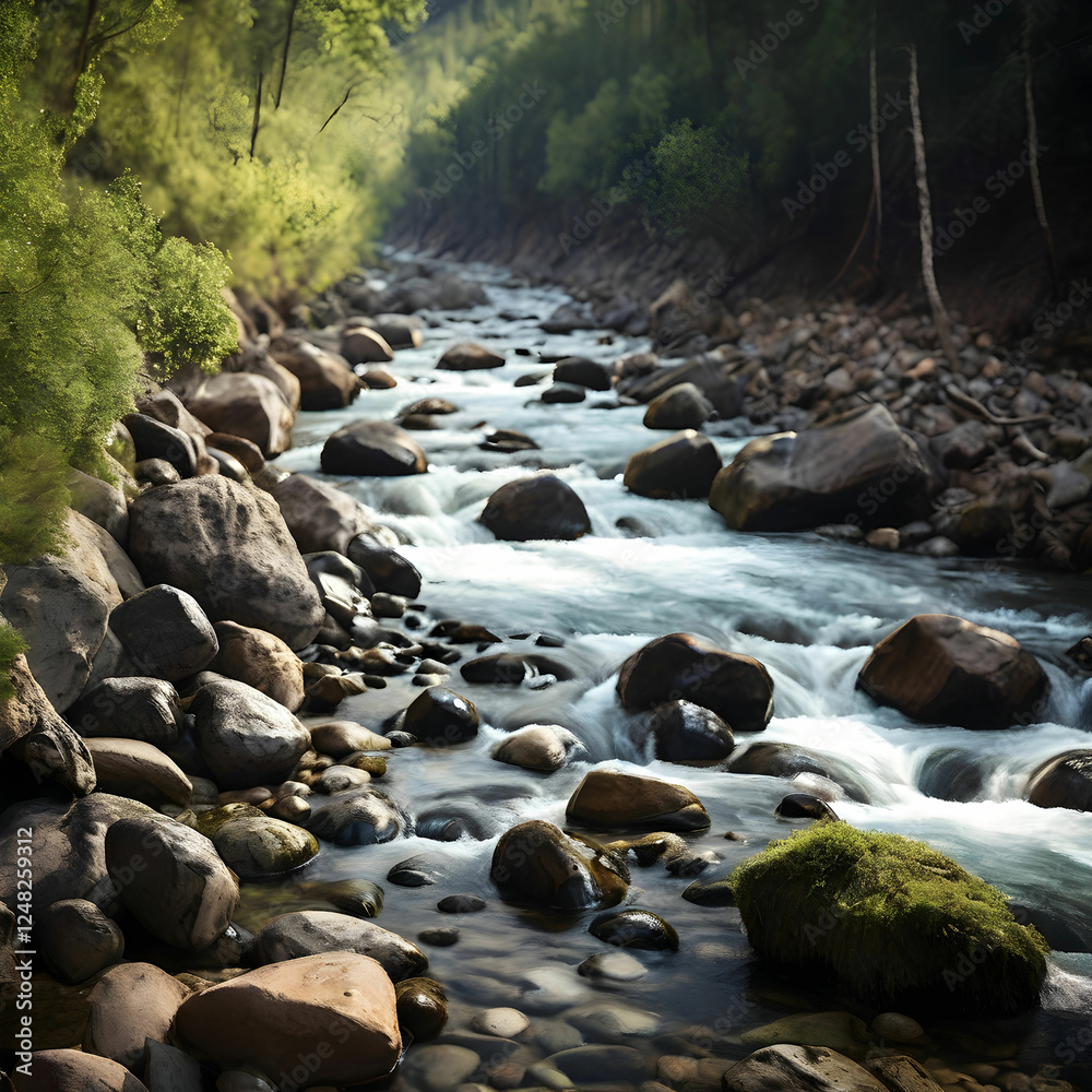 Close-Up: River Stream Flowing Over Stones Close-Up: River Stream Flowing Over Stones