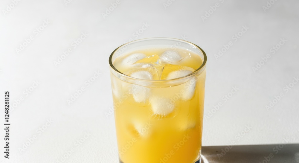 Refreshing cold orange juice in a glass on a sunny day Refreshing cold orange juice in a glass on a sunny day