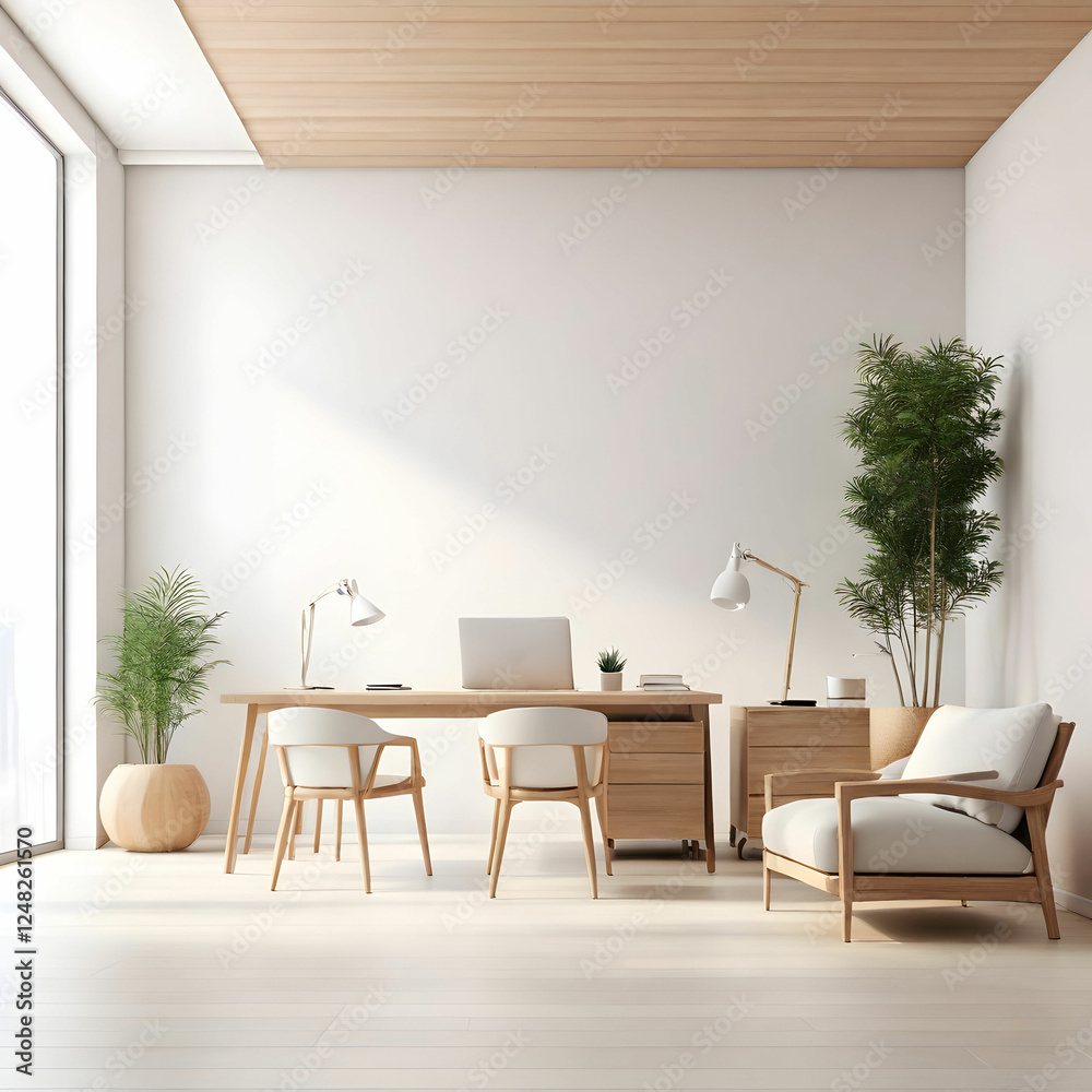 Modern Office Space: Empty White Wall Mockup Modern Office Space: Empty White Wall Mockup