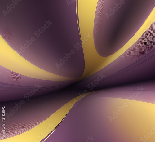 Violet and yellow art of abstract illusion of spiral with geometric shapes of pink and violet lines.Radial motion blur background.Long time exposure.Concept of cyber highway,hyperspace.generative ai
