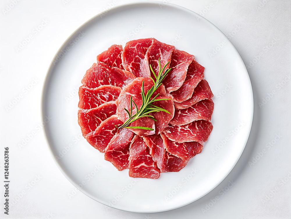 Thinly Sliced Beef Carpaccio on White Plate Thinly Sliced Beef Carpaccio on White Plate