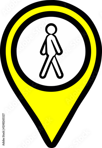 Vector icon of pedestrian zones points on yellow background for location on maps