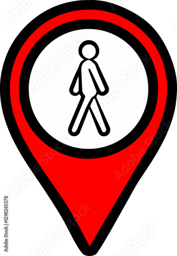 Vector icon of pedestrian zones points on red background for location on maps