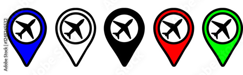 Set of airport pin vector icons for location on maps