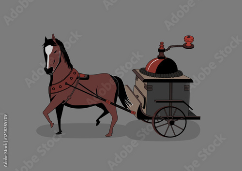 Horse and Vintage Coffee Grinder Perfect for Café Branding, Coffee Packaging, Retro-Themed Illustrations, Unique Merchandise, etc