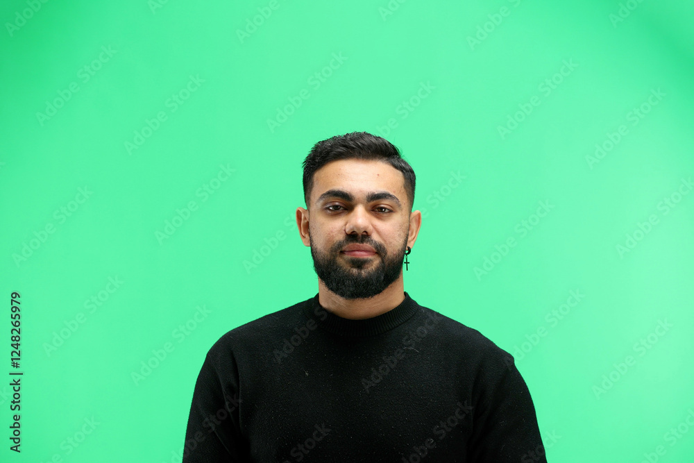 Obraz premium A man, close-up, on a green background