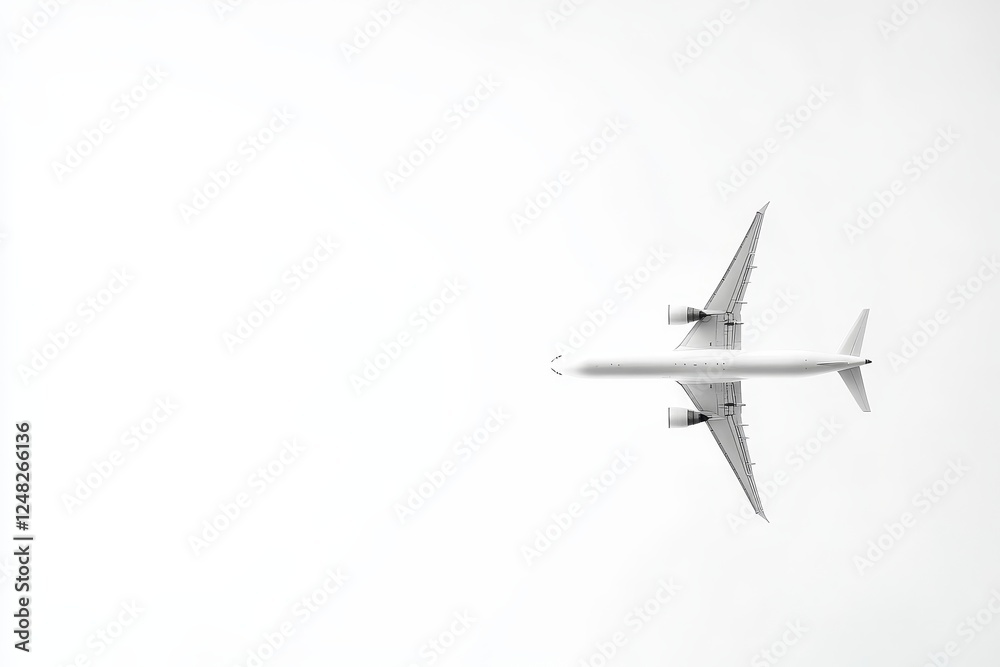 High-angle view of commercial jetliner in flight against a blank sky High-angle view of commercial jetliner in flight against a blank sky