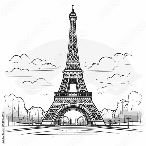 Eiffel tower hand-drawn comic illustration. Eiffel tower. Vector doodle style cartoon illustration