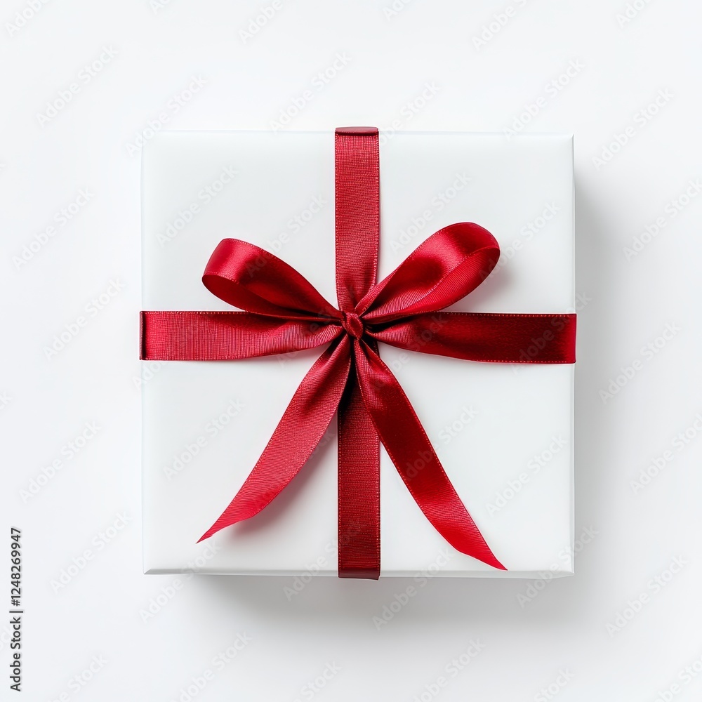 White Gift Box with Red Ribbon on White Background (1) White Gift Box with Red Ribbon on White Background (1)