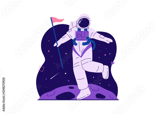 Illustration of an Aerospace Engineering Astronaut Carrying Flag