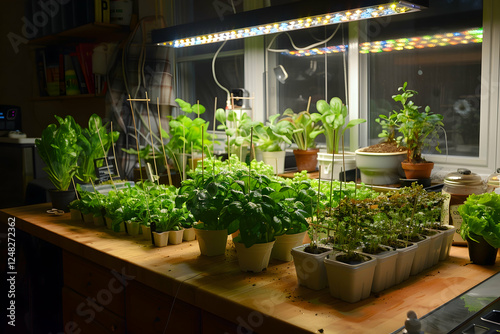 Photo Indoor Garden Growth Light Setup, Seedlings, Herbs