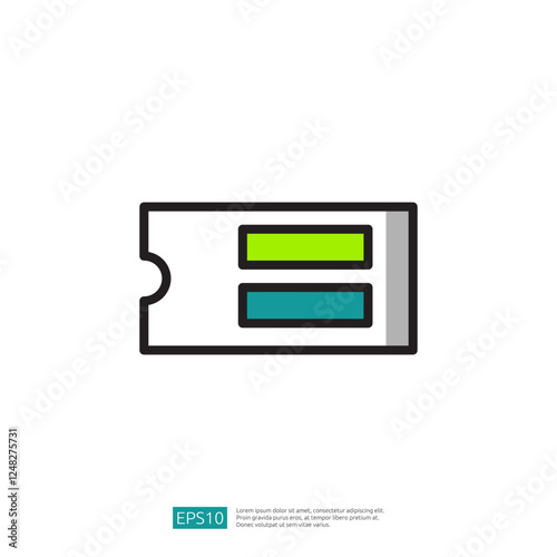 Minimalist Graphic Representation of a Ticket With Vibrant Colors On A Clean Background and is a Symbol Of An Event Ticket With  Modern Design Elements That Are Playful and Fun
