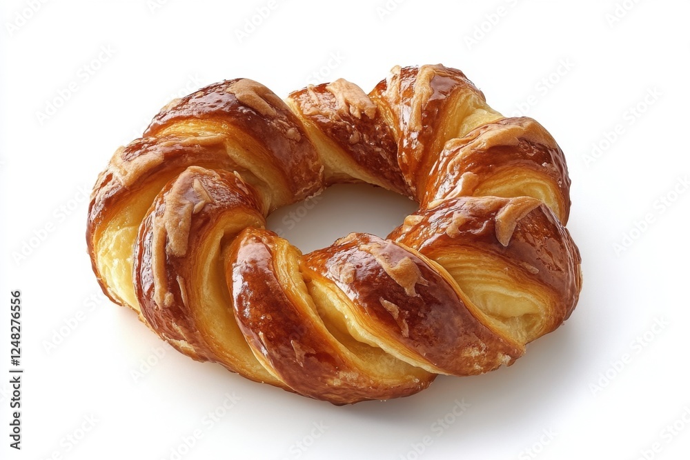 Glazed pastry in a ring shape on a white background Glazed pastry in a ring shape on a white background