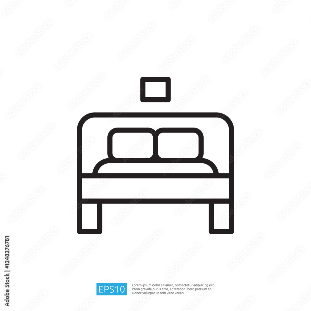 Minimalist Line Icon of a Bed Featuring Two Pillows in a Simple and Clean Interior Space for Modern Home Decoration and Comfortable Living Minimalist Line Icon of a Bed Featuring Two Pillows in a Simple and Clean Interior Space for Modern Home Decoration and Comfortable Living