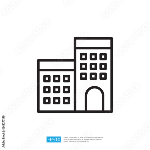 Line Icon Representation of a Commercial Building in an Urban Setting Featuring a Modern Design with Windows and a Bold Structure