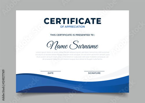 Elegant Blue Business wavy gradient certificate template layout design