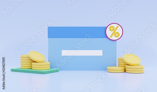 Bank account book with concept of bank deposits and earning interest from the bank. 3D illustration