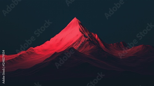 Minimalist red mountain with gradient sky.